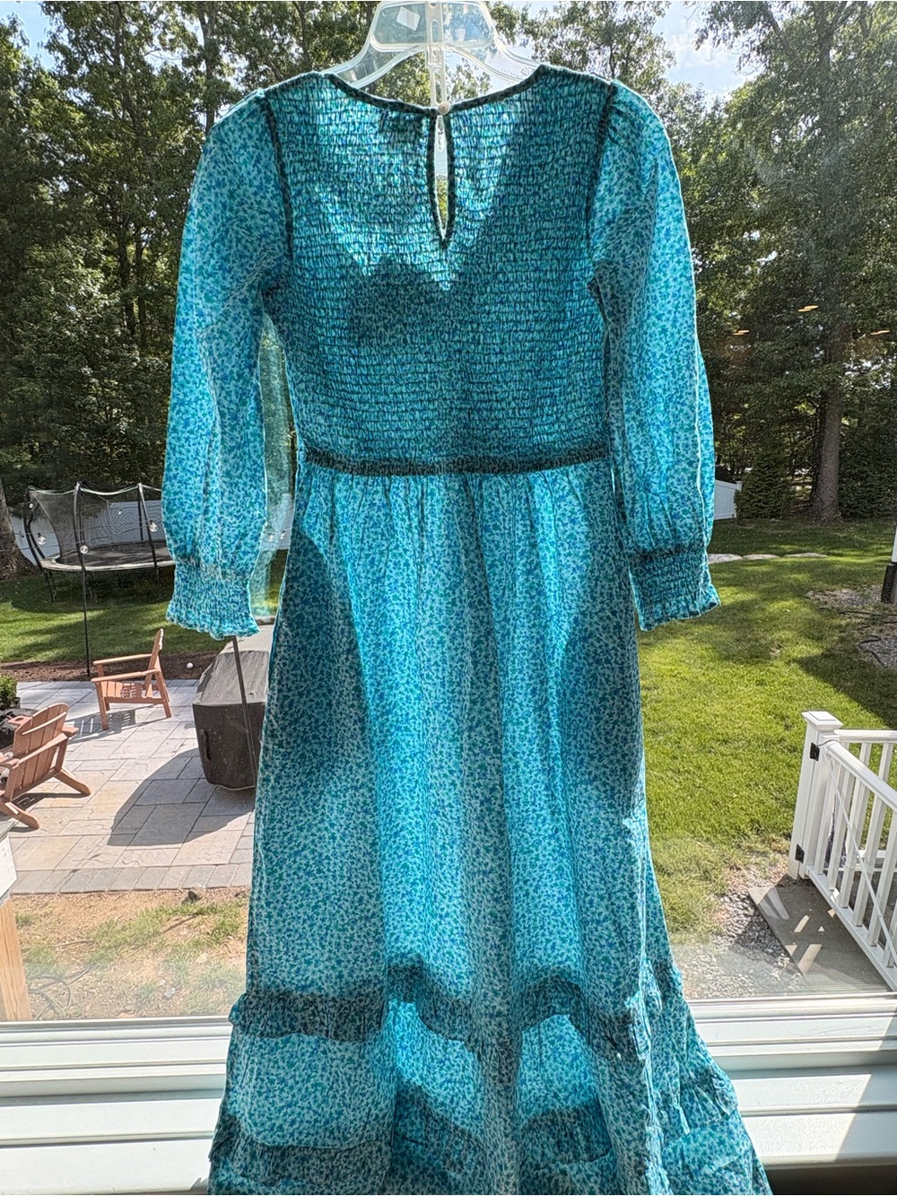 Teal Floral Maxi Dress with Smocked Bodice -